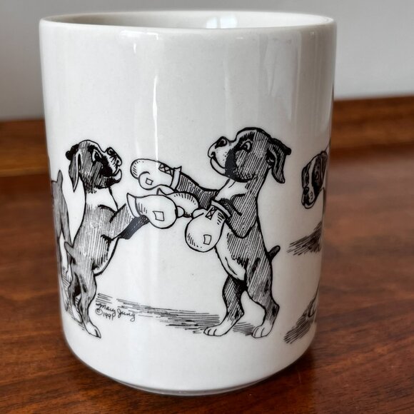 Vintage The Cache Boxer Mug Boxing Puppies Dog Coffee Cup 10 oz Cream Black HTF - Picture 1 of 11